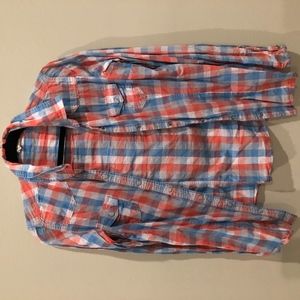 pink and blue plaid button down shirt
